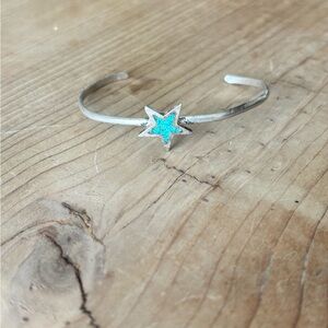 Vintage Sterling Silver Turquoise Star Cuff Bracelet